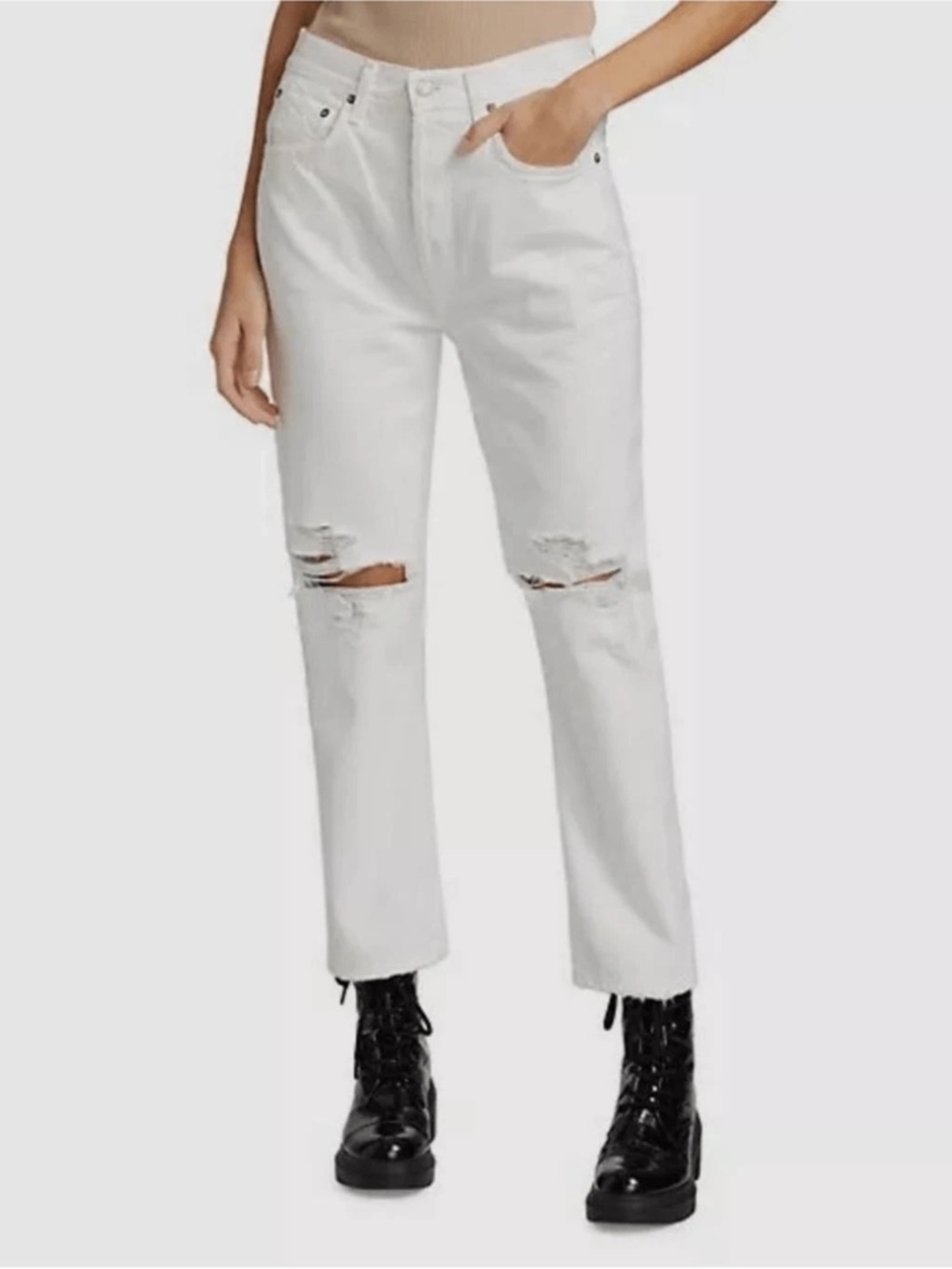 Agolde White Distressed High-Rise Straight Jeans Size 26